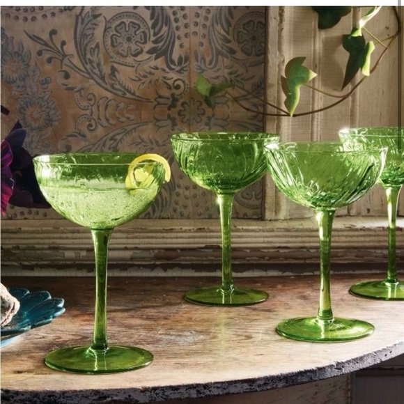 John Derian For Target NIB 4 Piece Cocktail Coupe Glasses Green - NEW - Picture 2 of 4